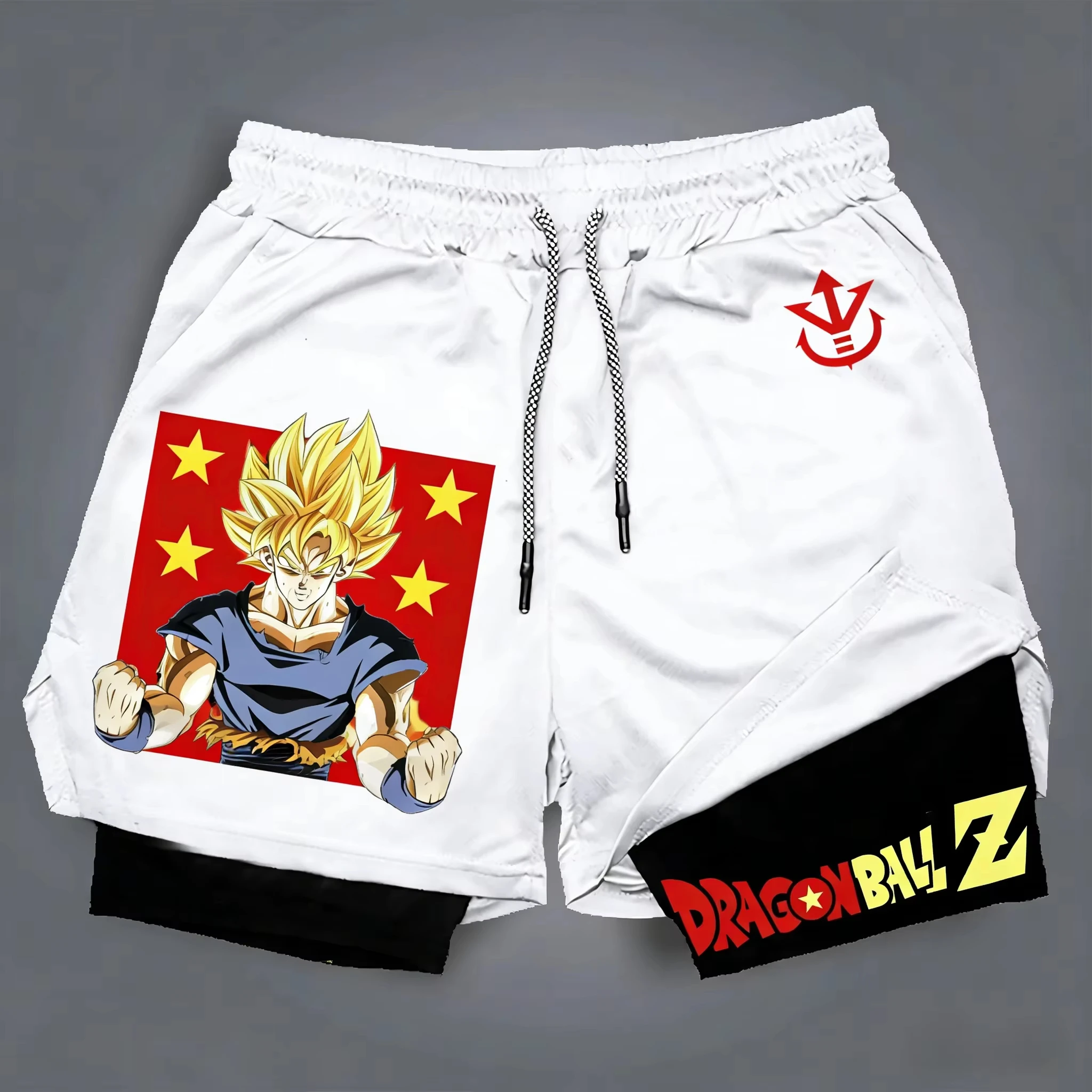 

Новые летние мужские шорты для фитнеса и бега 2-в-1 с принтом аниме Dragon Ball Goku, двойной слой, коллекция 2026 года