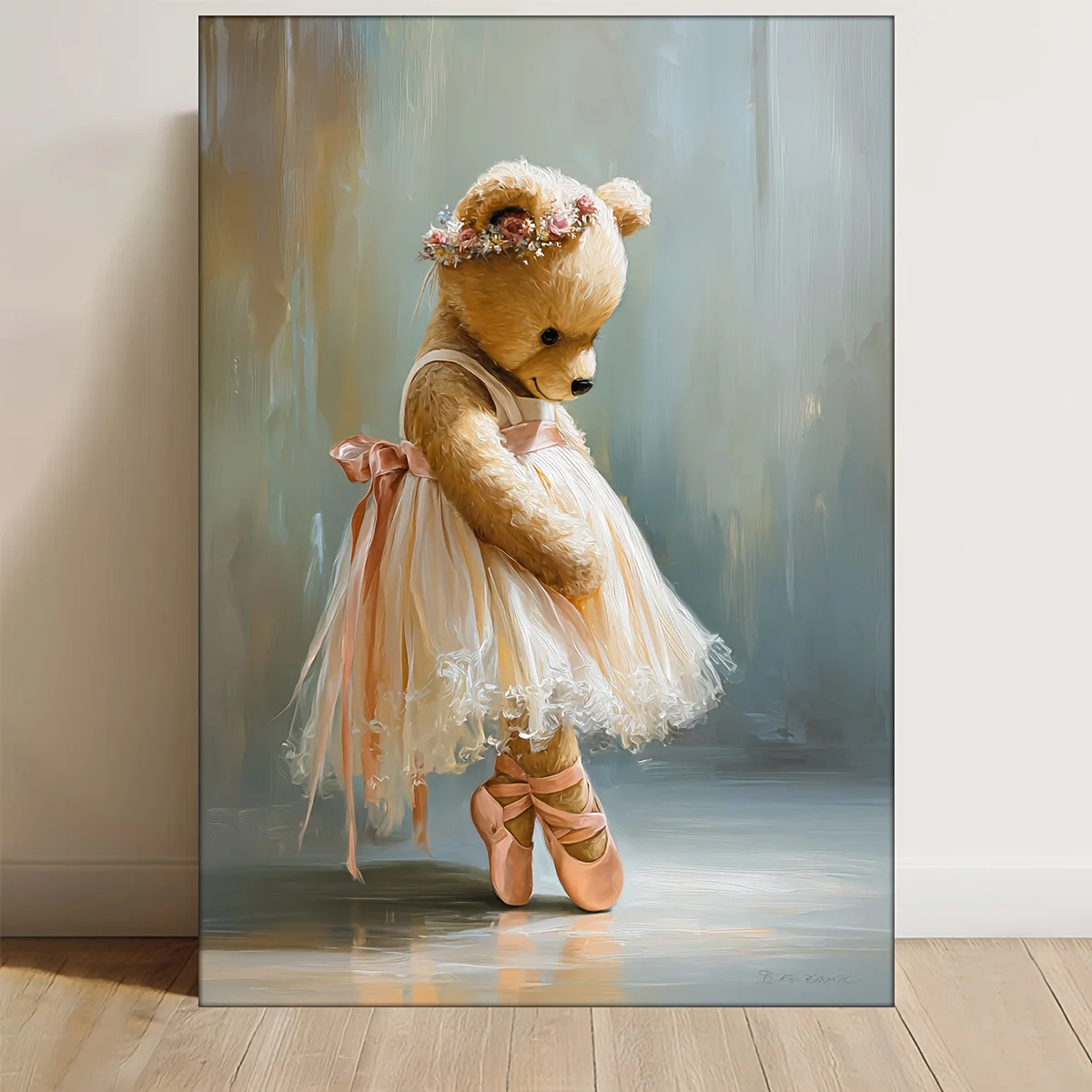 (No frame)2D Flat, 2D Flat 1pc Flat 2D Dancing Bear Painting, 1pc Flat 2D Painting with Frame, Measuring 12.0X16.0 inch, Desi
