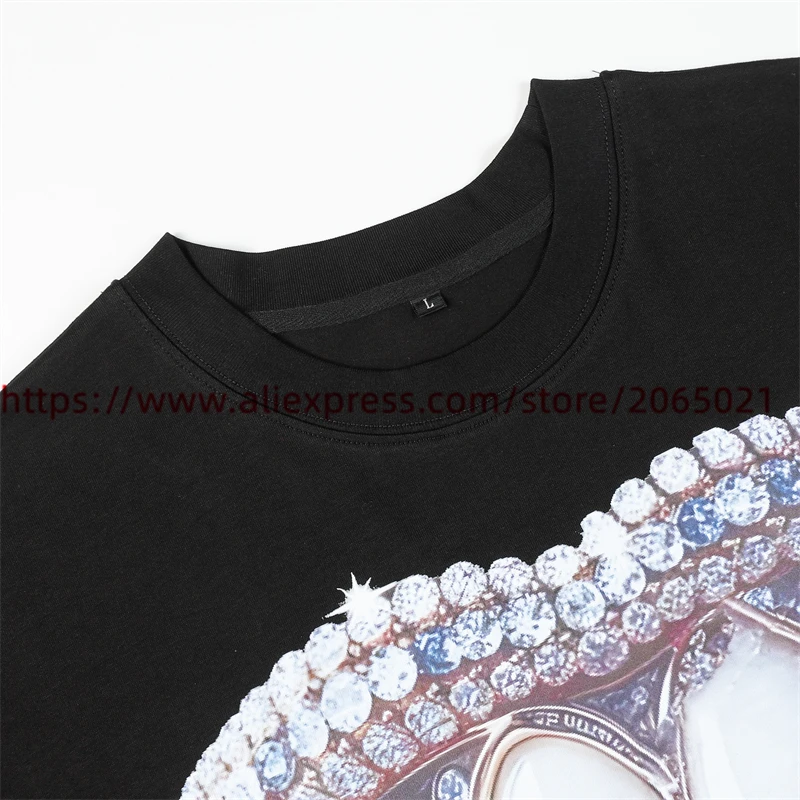 T-Shirt nera con stampa dentale Saint Tears uomo donna Streetwear T-Shirt Oversize Tee Tops