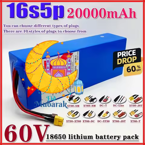 bestseller 60V 16S5P 20Ah Lithium Ion Battery with 100% Real Capacity 60V 1800W Battery 18650 original battery
