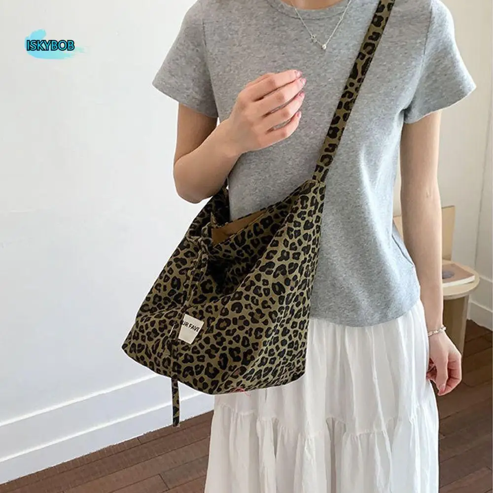 

Fashion Korean Leopard Shoulder Bag Large Capacity Leisure Plaid Crossbody Bags Students Simple Underarm Bag Women