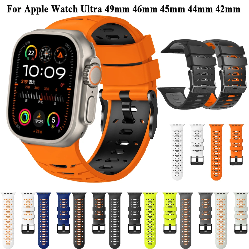 애플 워치 밴드용 스트랩, 실리콘 스포츠 팔찌, iWatch 시리즈 10, 9, SE, 8, 7, 6, 5, 울트라 2, 44mm, 45mm, 46mm, 42mm, 49mm, 신제품