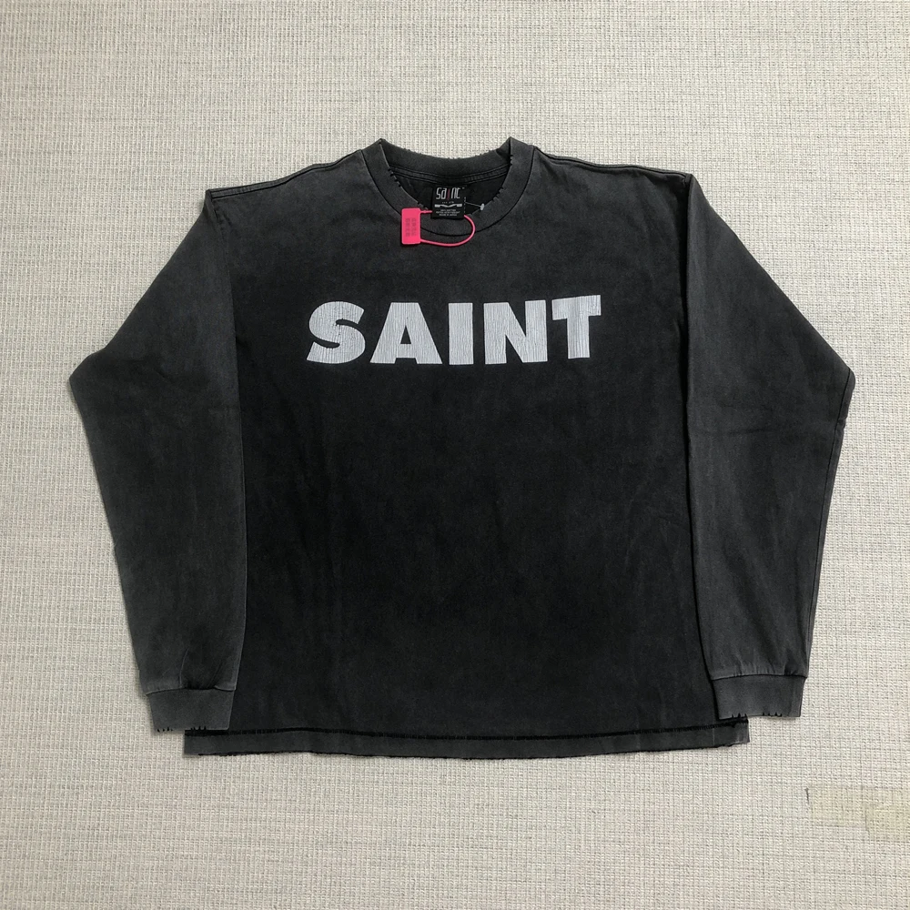 

SAINT OF MICHAEL Best Quality Streetwear Vintage Long Sleeves Tee Casual Loose Oversize 100%Cotton Tops T Shirt For Men Unisex