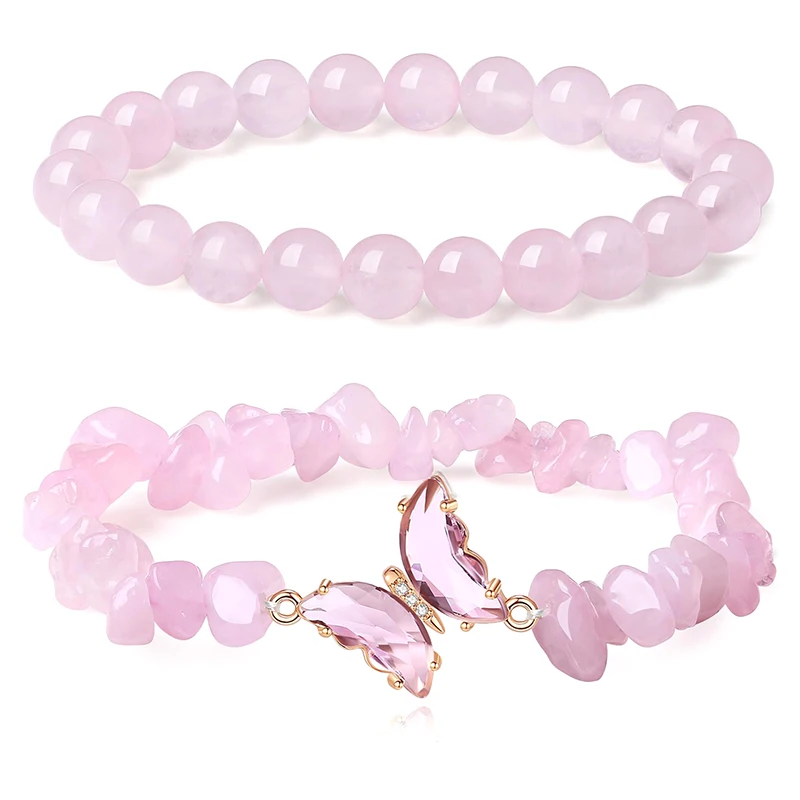 2 uds pulsera de piedra Natural de mariposa cuentas de Chip elásticas irregulares pepitas pulseras de cuarzo brazaletes pulsera de cristal para mujer