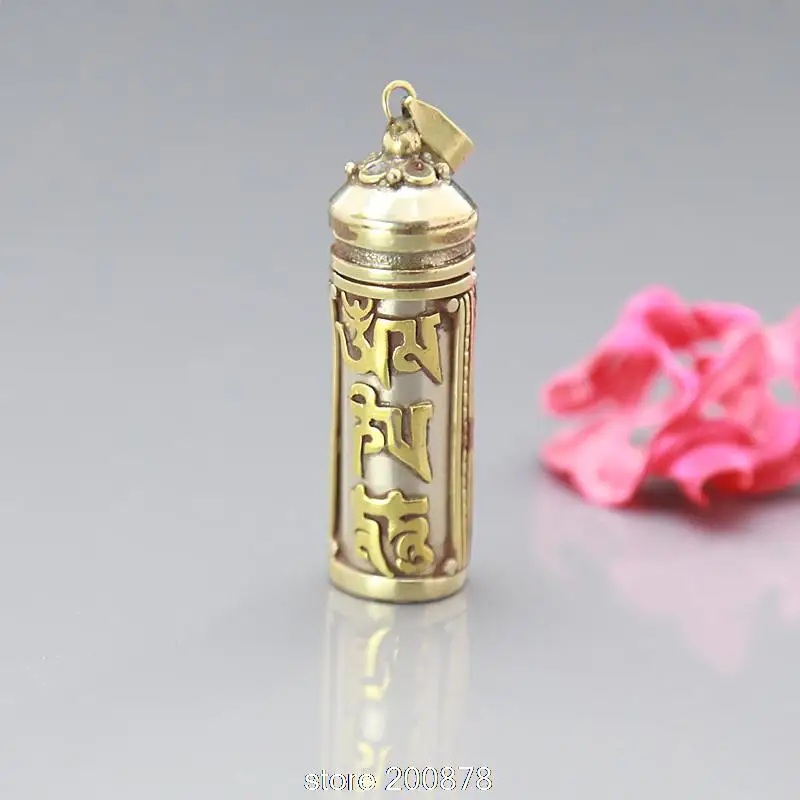 

White Metal Copper Mantras Prayer Box Pendant Cylinder Locket Pendant TGB052