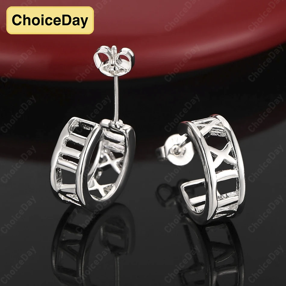 

ChoiceDay 925 Sterling Silver Roman Letters Earrings Men Women Fashion Jewelry Hip Hop Accessories