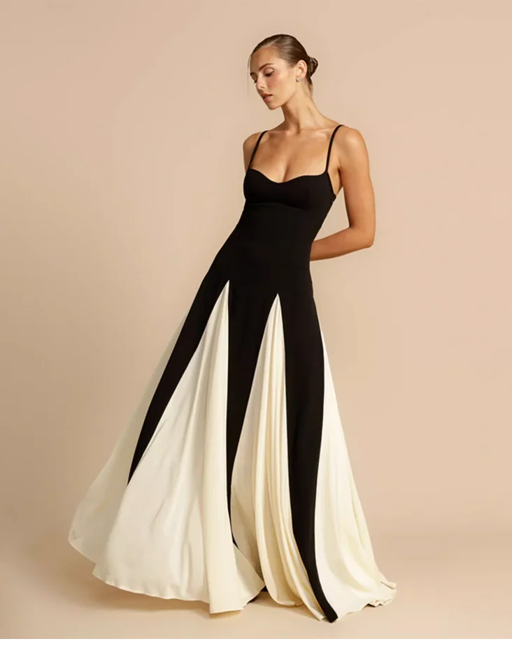 فستان مثير متطور باللونين الأبيض والأسود على الطراز الفرنسي للنساء، مثالي لفصل الشتاء وExuding a high-end va #3