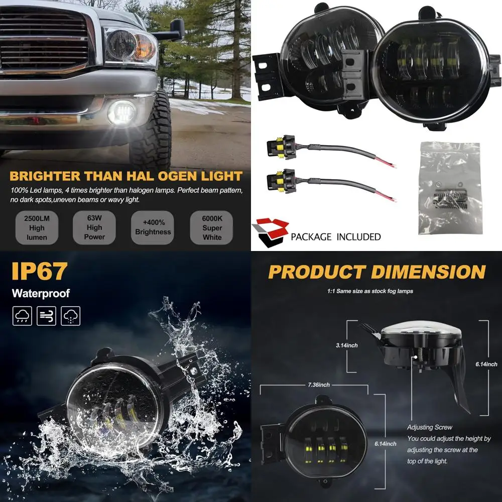 مصابيح ضباب LED لامعة مزدوجة اللون محسنة لـ 2002-2008 دودج رام 1500، 2003-2009 رام 2500/3500، 2004-2006 دورانجو (السائق و Pas) #1