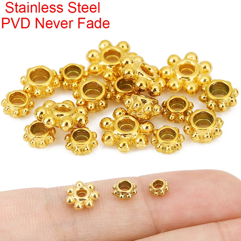 10 perles entretoises en acier inoxydable de 5, 6 et 8 mm à grand trou, inaltérables, finition PVD, pour bracelets, colliers et création de bijoux DIY