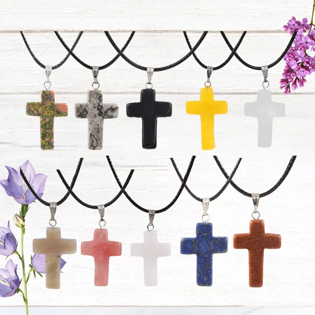 

10Pcs Stone Cross Pendant Charms Crystal Alloy DIY Jewelry Making Accessories Necklace Bracelet Keychain Craft Supplies