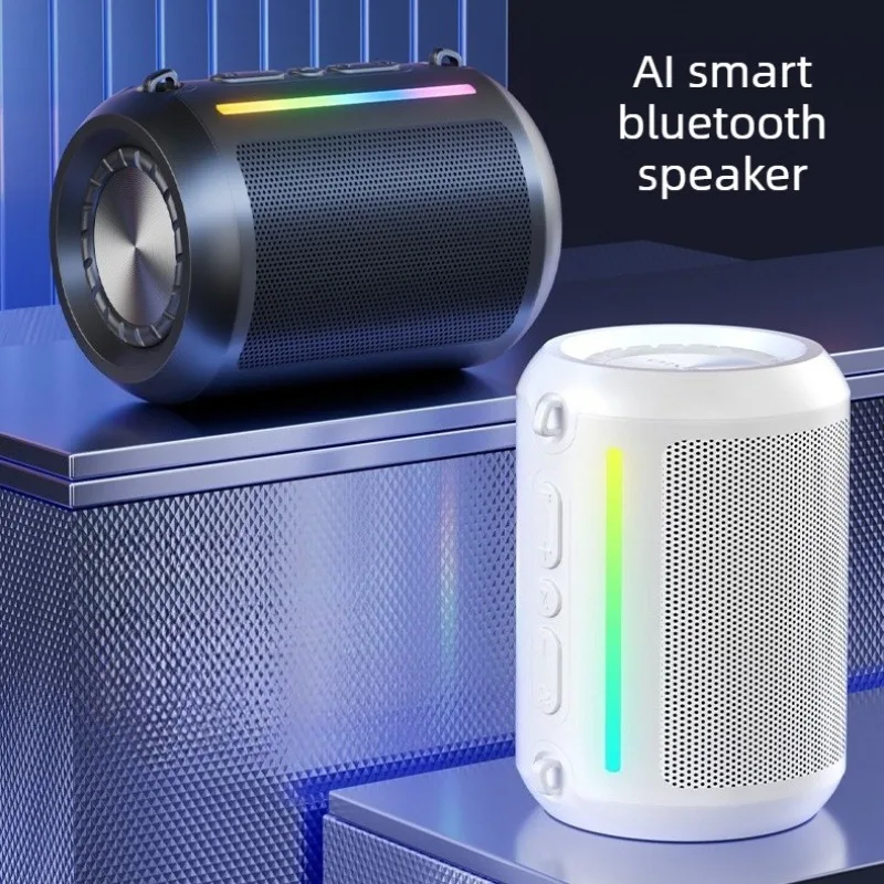 Potente caixa de som Bluetooth, coluna de som estéreo portátil sem fio de baixa frequência com faixa de luz RGB para ambientes externos.