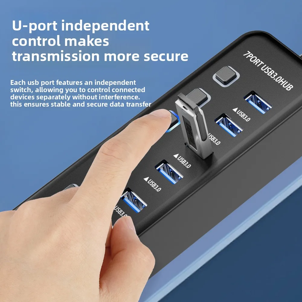 USB 3.0 Hub 4 Ports 7 Ports USB 3.0 Data Port Adapter 5Gbps High Speed Individual on/Off Switch Splitter USB Extension