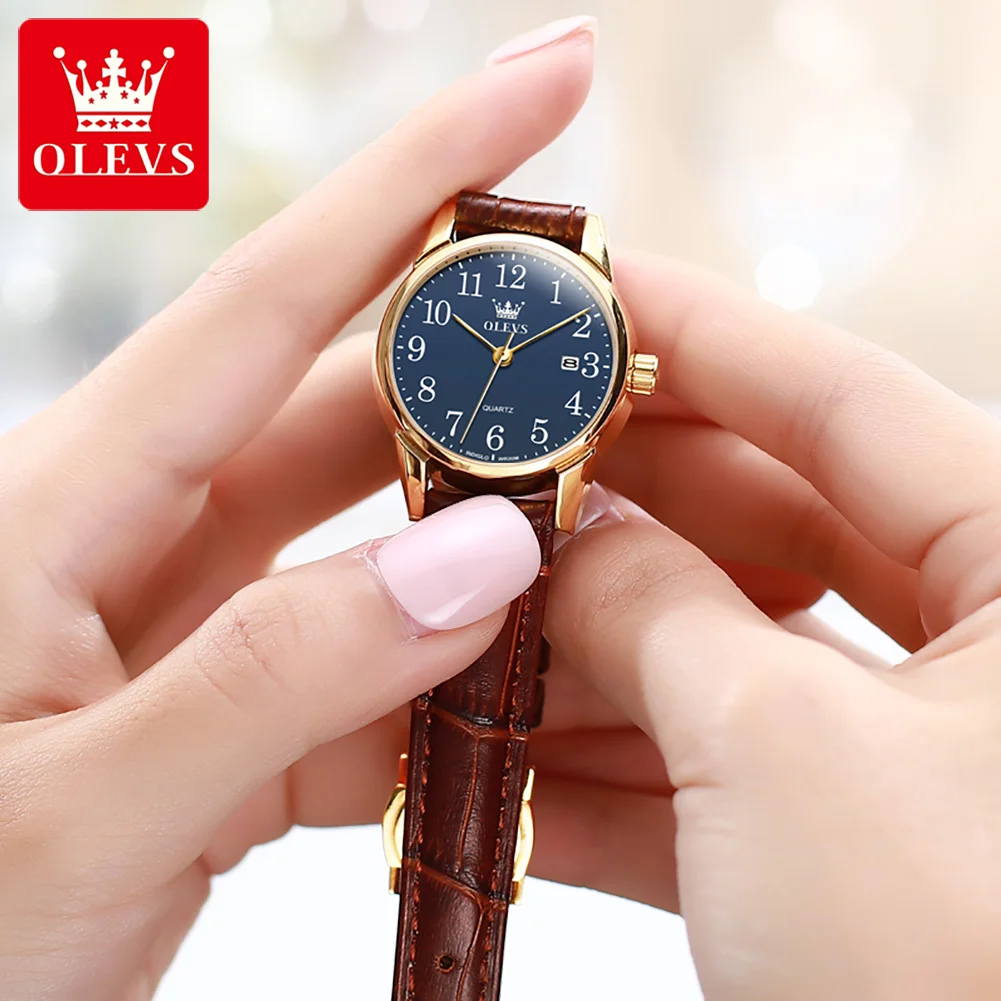 OLEVS-Montre à quartz étanche pour femme, montres Gstuff, bracelet en cuir de sport, horloge de date, montre-bracelet MS, marque supérieure