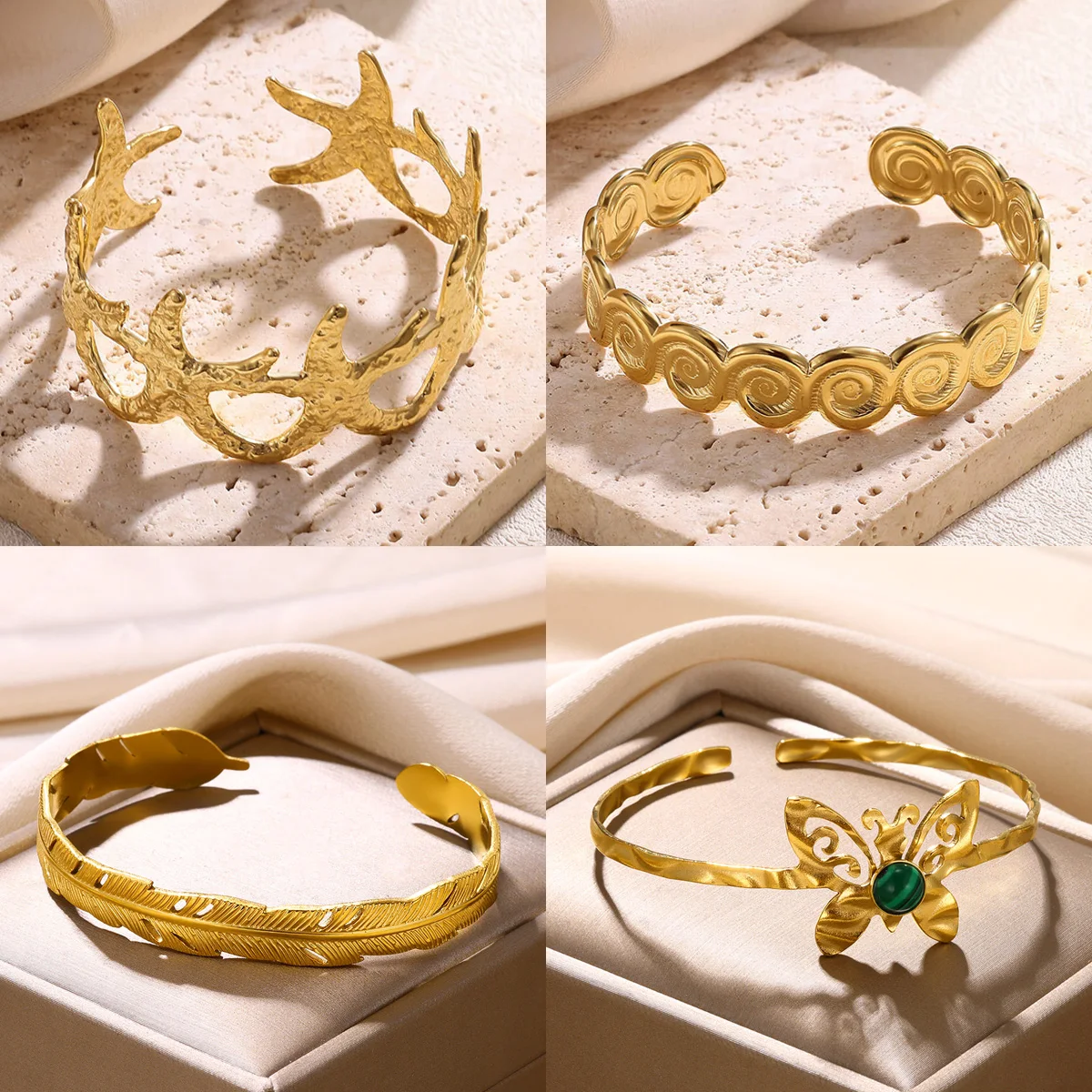Edelstahl-Armreif mit Öffnung für Damen, Goldfarben, Handgefertigte Geometrische Armbänder, Moderner Minimalistischer Schmuck, Geschenkidee
