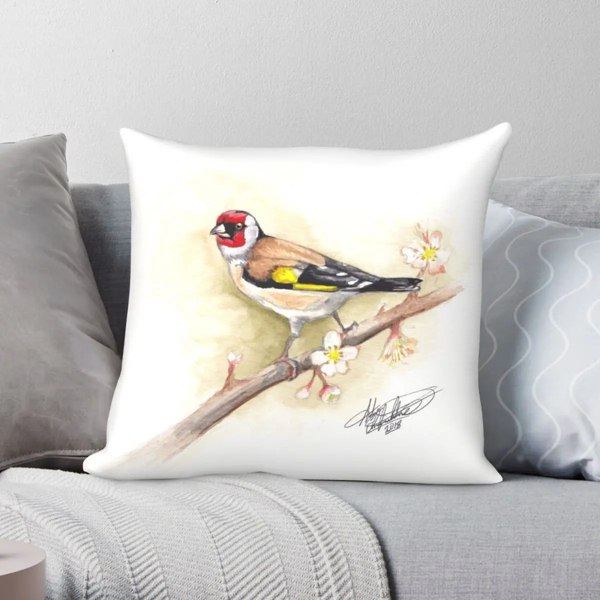 

European Gold Finch Pillowcase Polyester Linen Velvet Pattern Zip Decor Throw Pillow Case Sofa Seater Cushion Cover