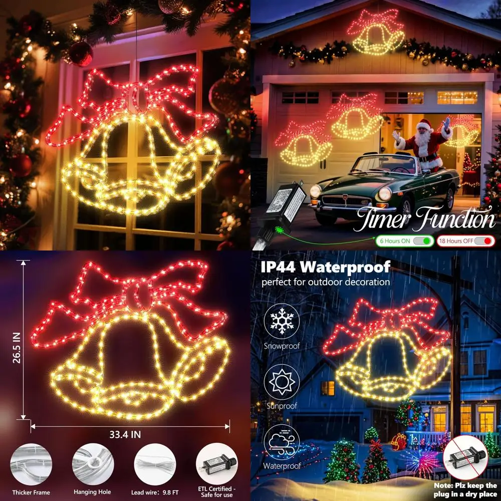 

33 Inch Waterproof LED Bell Christmas Lights Outdoor Decoration with Timer for Home and Party