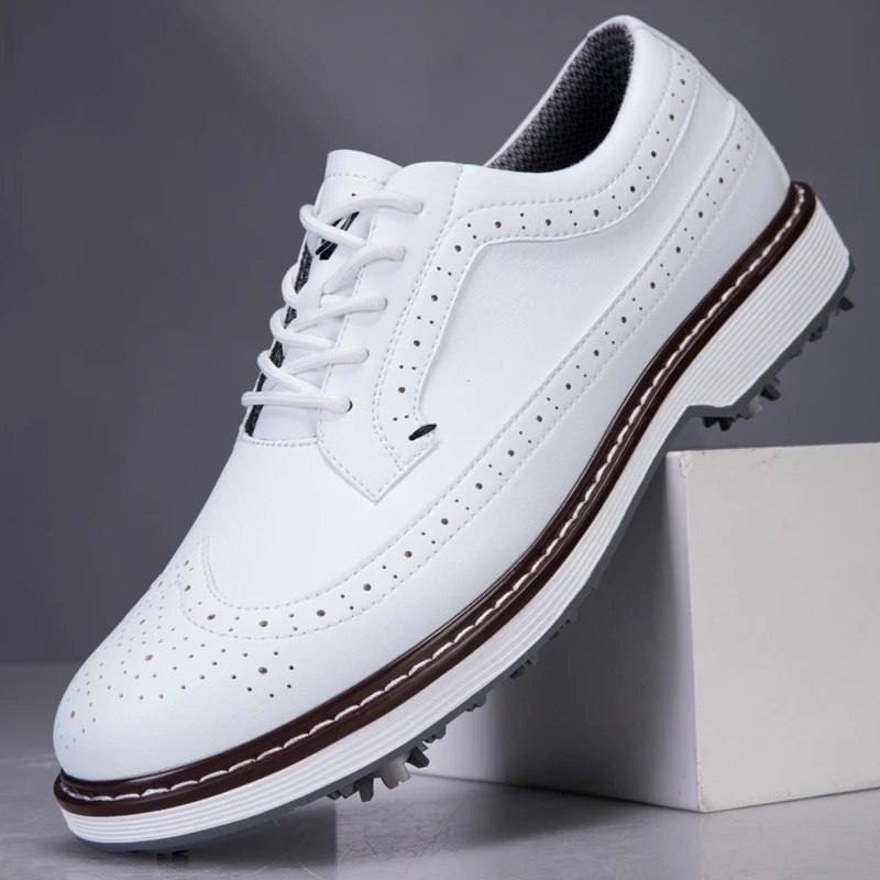 Men's Waterproof Golf Shoes Outdoor Professional Golf Shoes High-Quality Lace-Up Leather Walking Shoes