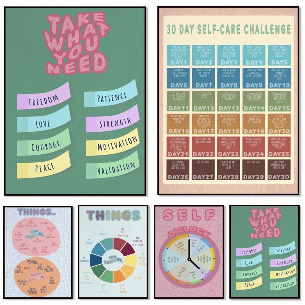 Motivational Mental Health Poster Growth Mindset Self Care Psychology Art Therapist Office Decor Gifts