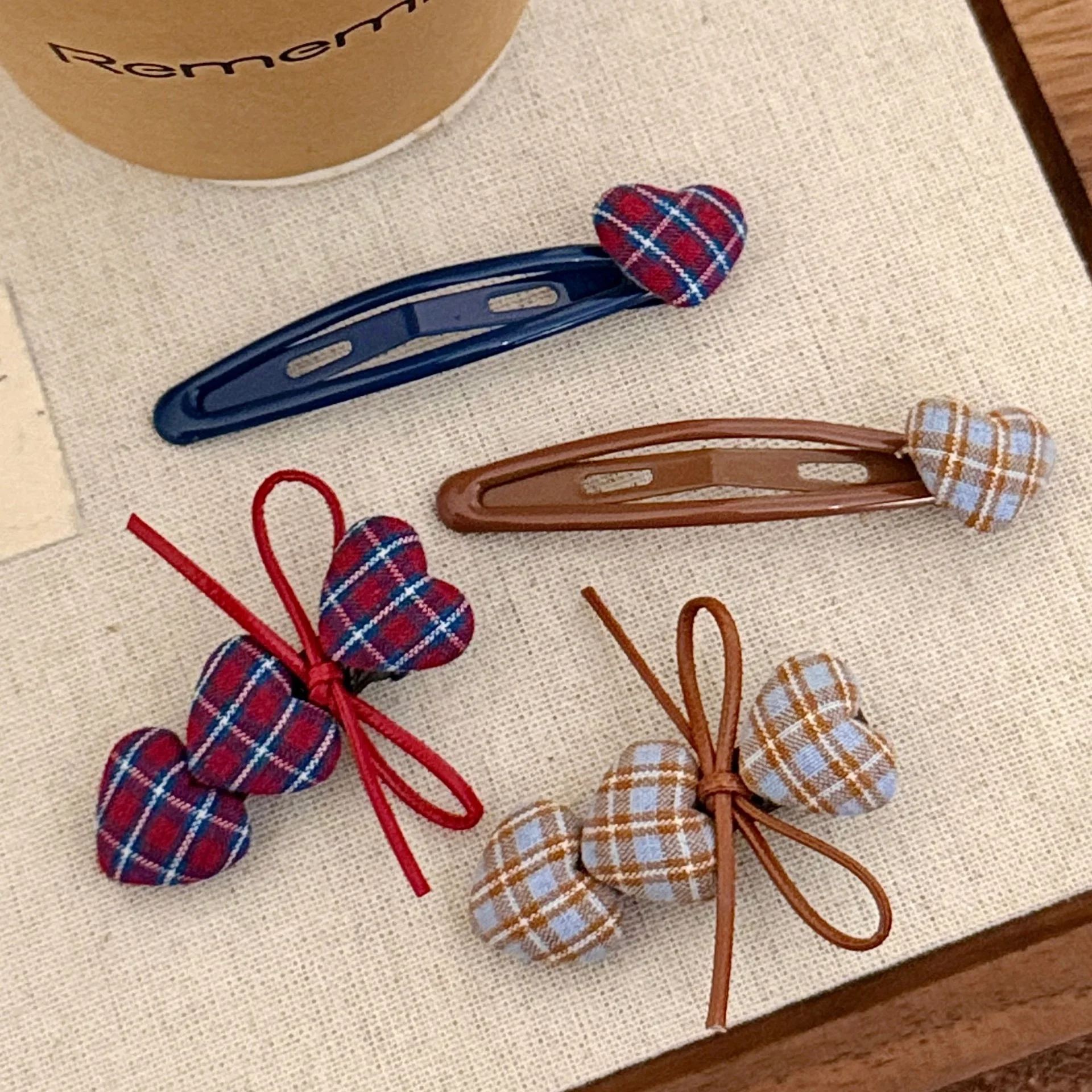 1Pcs Vintage Plaid Herz Haar Zubehör Set Nette Bogen Dekor Frauen Mädchen Täglich Casual Party Haar Dekoration Mode Haar clips – Detail 11