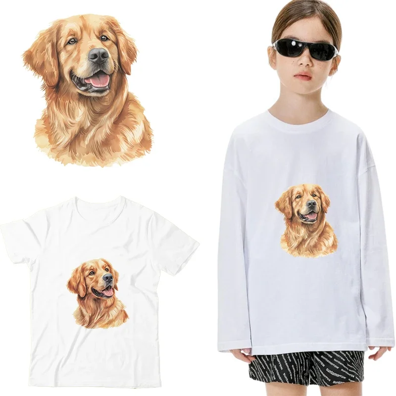 Watercolor Labrador Golden Retriever Iron On Patch Heat Transfer On Clothes dtf transfers ready to press Iron on transfer