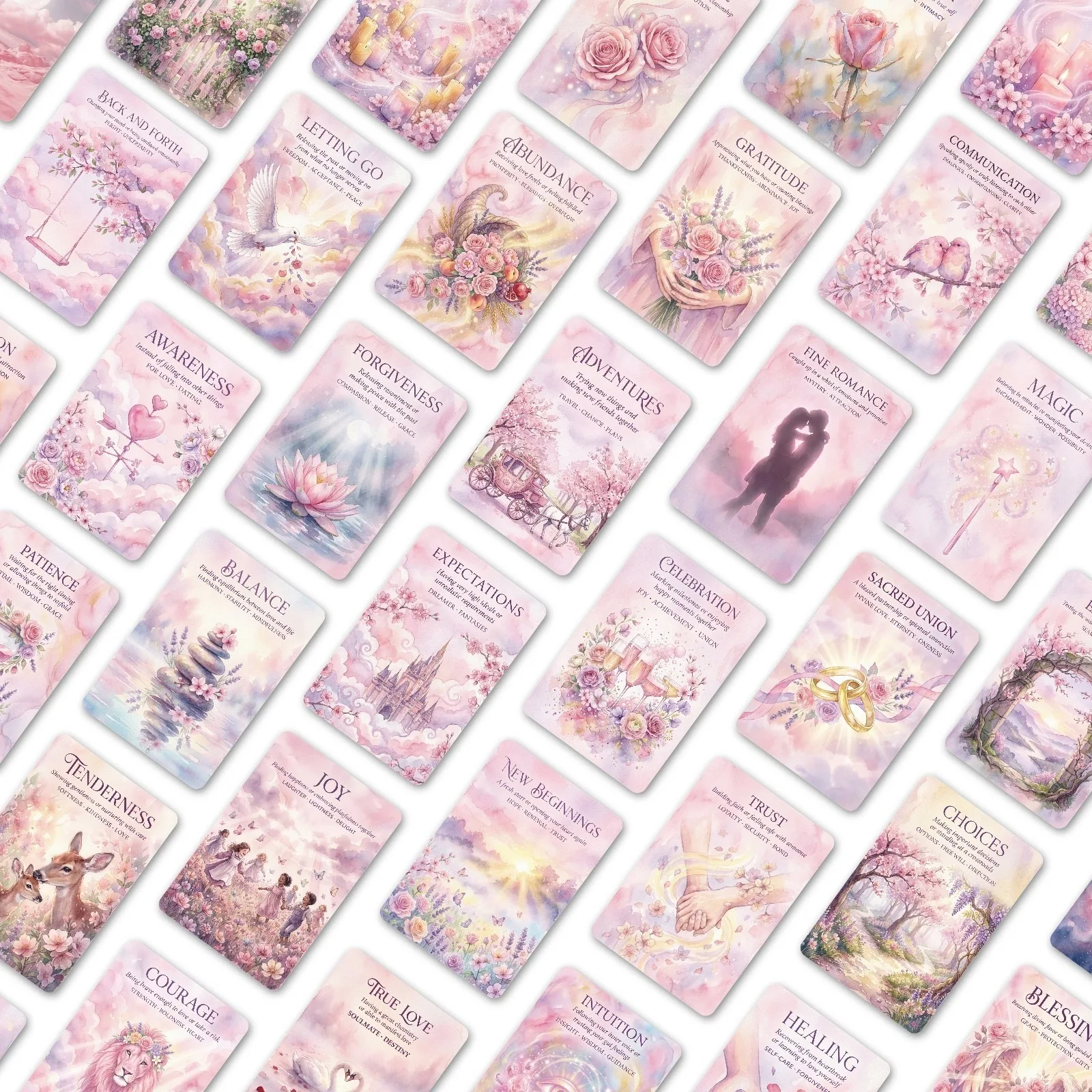 36pcs Pink Warm Oracle Card Reflection on Personal Growth Text Card Suitable for Collection and Gift