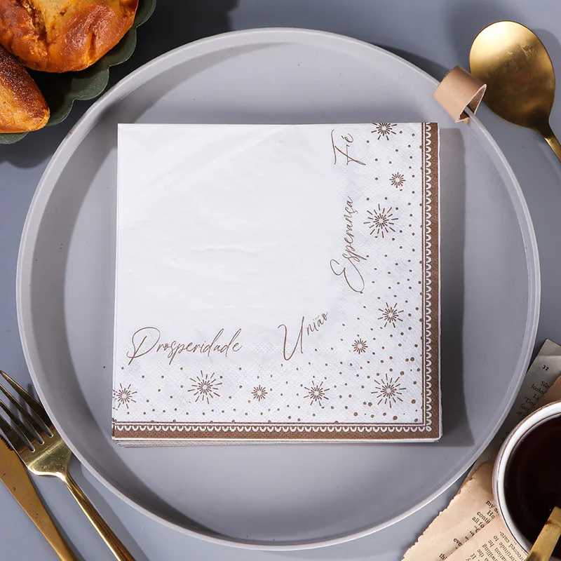 

10/20pcs 2Ply 33cm Christmas Element Print Coffee Color Snowflake Alphabet Lace White Background Napkin Wood Pulp Paper Placemat