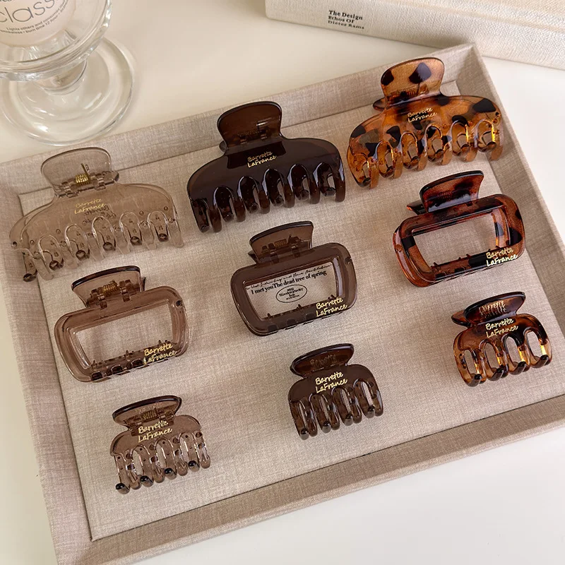 مشبك شعر مربع شفاف بتصميم بسيط ومطلي بالذهب لأنماط نصف متابعة دبوس شعر متوسط الحجم لمشابك ذيل السمكة