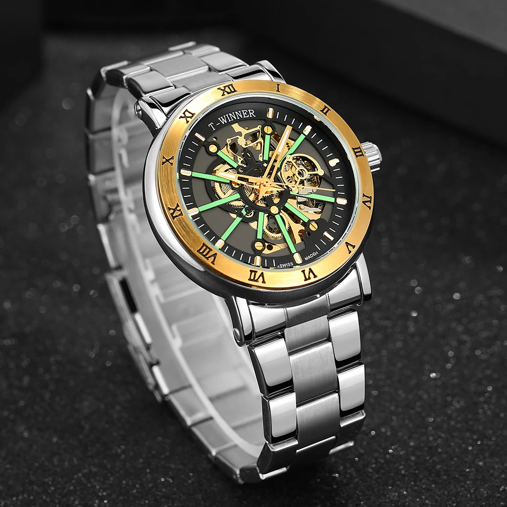 Fashion man 2026 WINNER High-end Luxury Watch Stainless Steel Skeleton Mechanical Automatic Movement Waterproof Business Watches