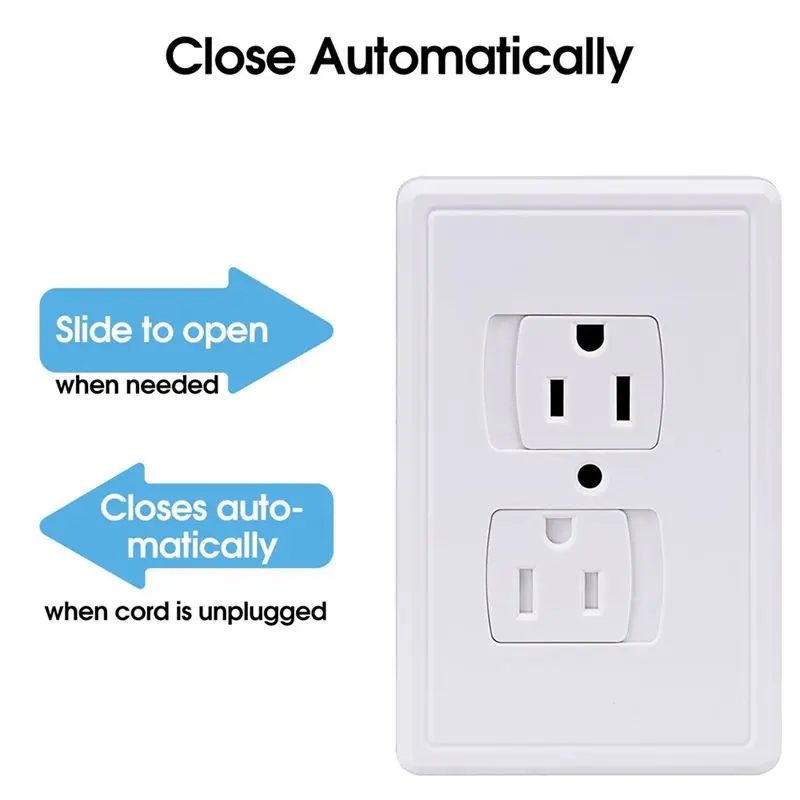 AS94-6-Pack Safety Self-Closing Outlet Covers, Wall Socket Plate Automatic Sliding Cap Cover For Child Proofing Outlets