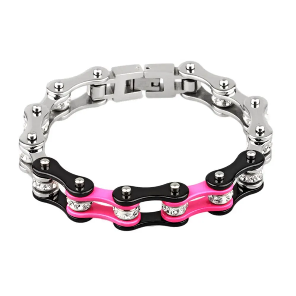 أساور/أساور للسيدات، أساور ربط سلسلة الدراجات النارية للنساء، مجوهرات من الفولاذ المقاوم للصدأ فاسق #1