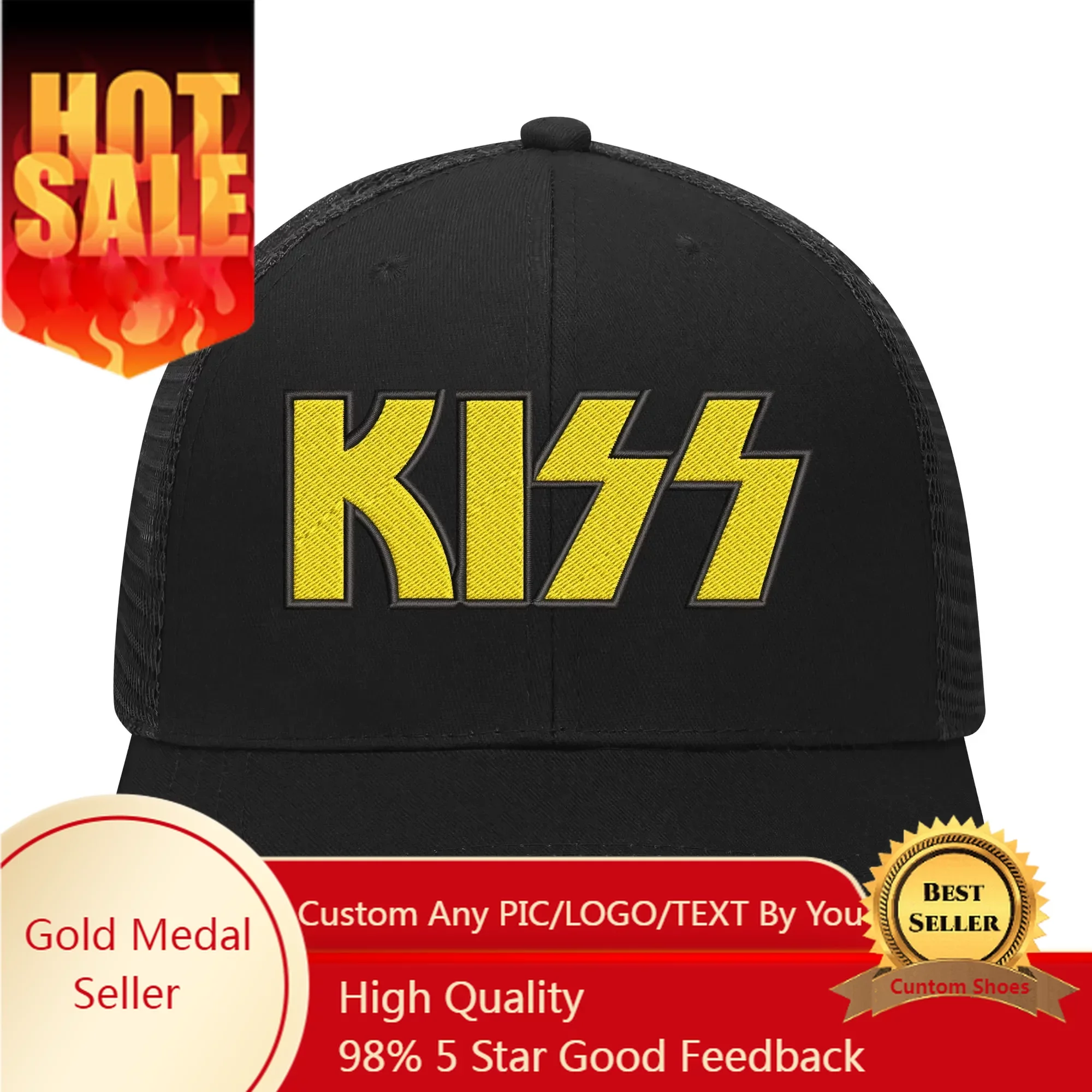 

Kiss Heavy Metal Rock Band Logo Embroidery Hat Mens Womens Sports Baseball Hats Hip Hop Mesh Cap Summer Custom Caps