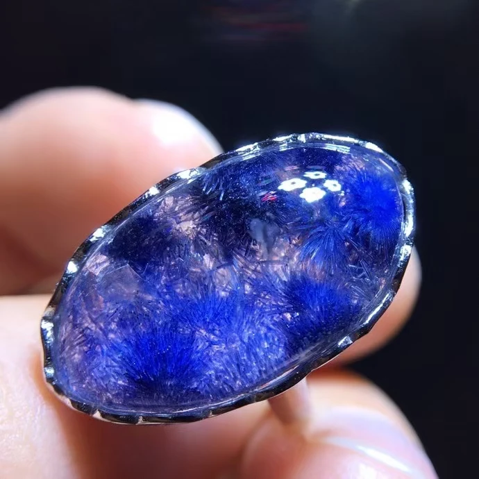 Natural Blue Rutilated Dumortierite Quartz Adjustable Ring 22/12mm Oval Pendant Woman Men Ring Jewelry AAAAAAA