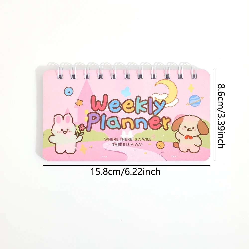 50 Sheets Cute Cartoon Weekly Planner PVC Waterproof Hardcover Daily Schedule Student Class Notebook Portable Notepad Organizer