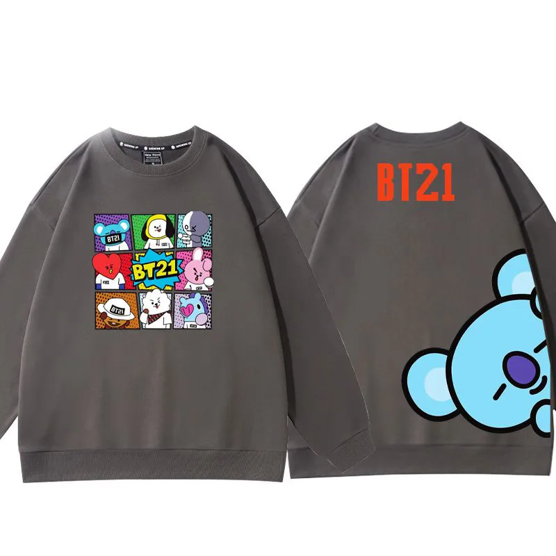 Kawaii Anime Cartoon Bt21 Tata Chimmy Cooky Round Neck Sweatshirt Autumn Winter New Fashion Versatile Tops Couple Shirts Gifts