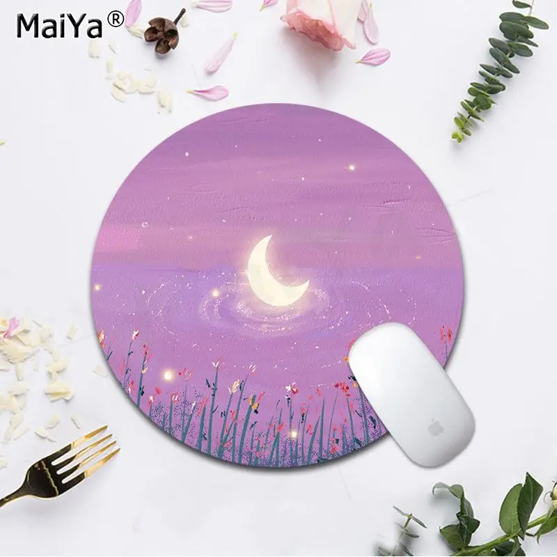 Pink Moon Niedliches 22 x 22 cm rundes Kawaii Cartoon Anime Gaming Mauspad Tastatur Mausmatten Schreibtischunterlage Mädchen Büro Schreibtischzubehör