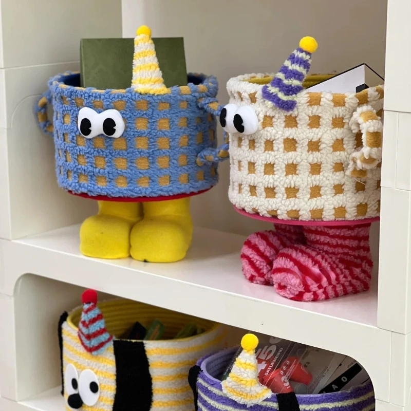 Desktop Monster Storage Basket Lamb Fleece Cotton Rope Living Room Miscellaneous Toys Snack Sorting Basket Cartoon Pendant Gift