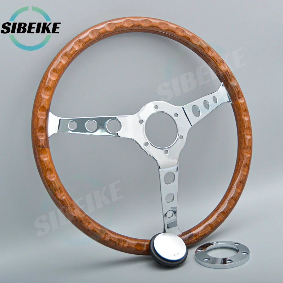 JDM Universal 15inch Wood Style Steering Wheel Chrome Spoke Retro Car Classic Sports Steering Wheel