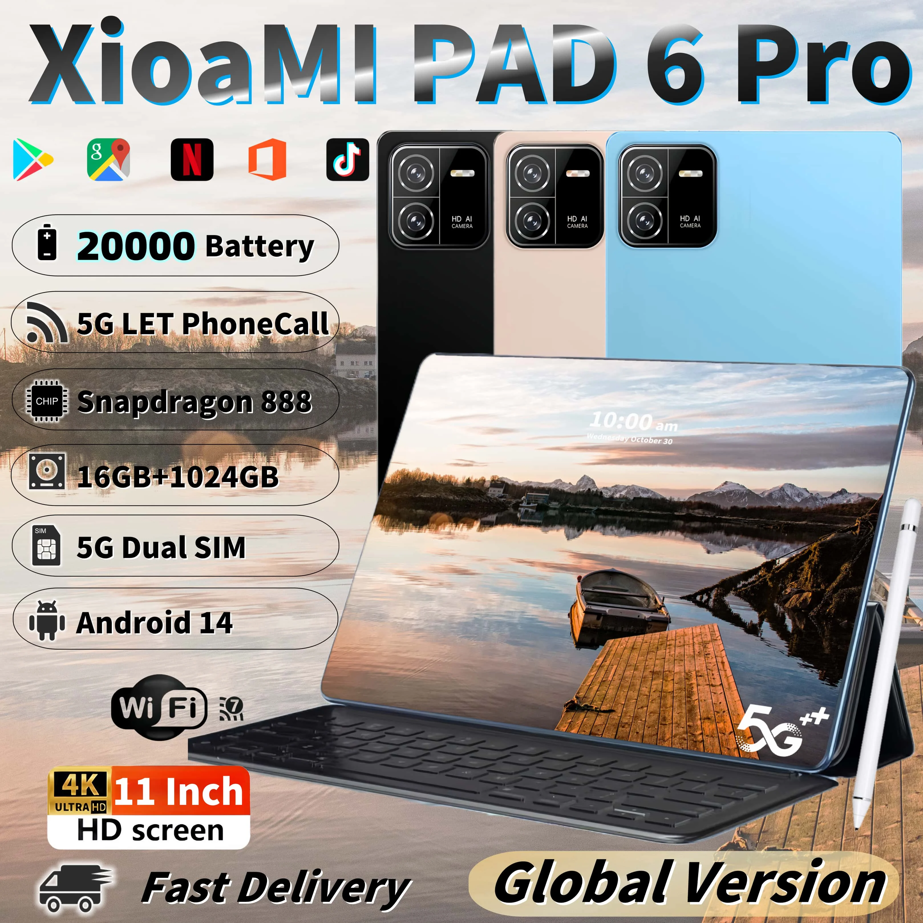 

2024 Original Xioami PAD 6 PRO Global Version Snapdrago888 20000mAh Android 14 Tablets 16+1TB 11 Inch 5G Dual SIM WiFi Tablet PC