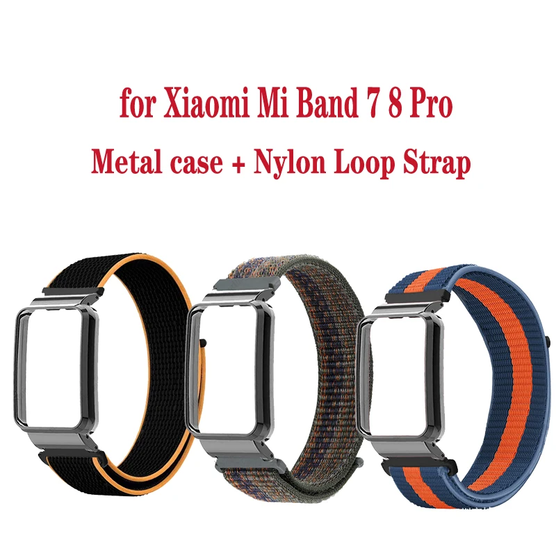 Strap + Metal Case For Xiaomi Mi Band 8 7 Pro Bracelet Nylon Watchband for mi band 8pro Watch Strap Case for mi band 7pro Correa