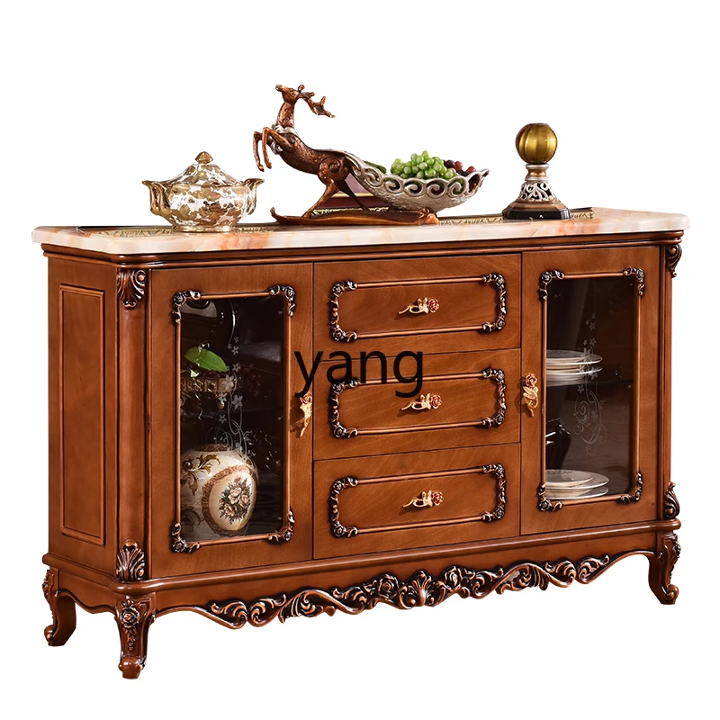 

YJQ marble dining side cabinet solid wood tea storage living room glass door entrance wine cabinet