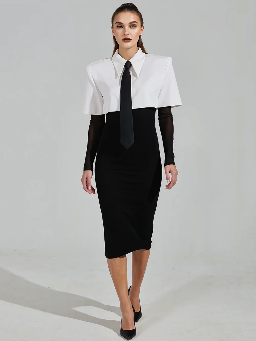 

2025 новый дизайн, платье-шаль, черно-белая поясная сумка с завязками, платье на бедрах, модные клубные вечерние платья