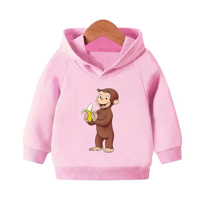 Curious George Cute Monkey Print Funny Kids Hooded Hoodies Girls Clothes Children Sweatshirts Autumn Baby Pullover Tops,KMT5266