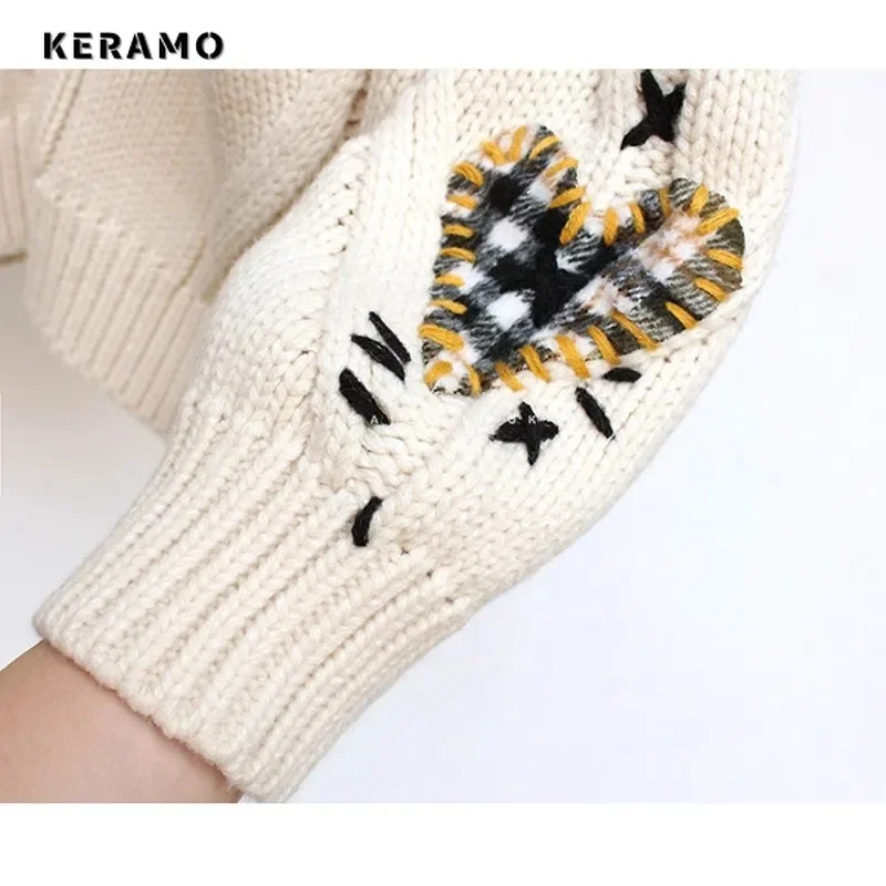 Korean Fashion Women Single Breasted Letter Print Sweater 2024 Autumn Winter Knitting Long Sleeve Casual V-Neck Loose Cardigans