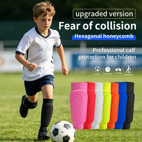 Protège-tibias de football pour enfants, manchons légers en EVA alvéolé anti-collision avec silicone antidérapant, pour le football