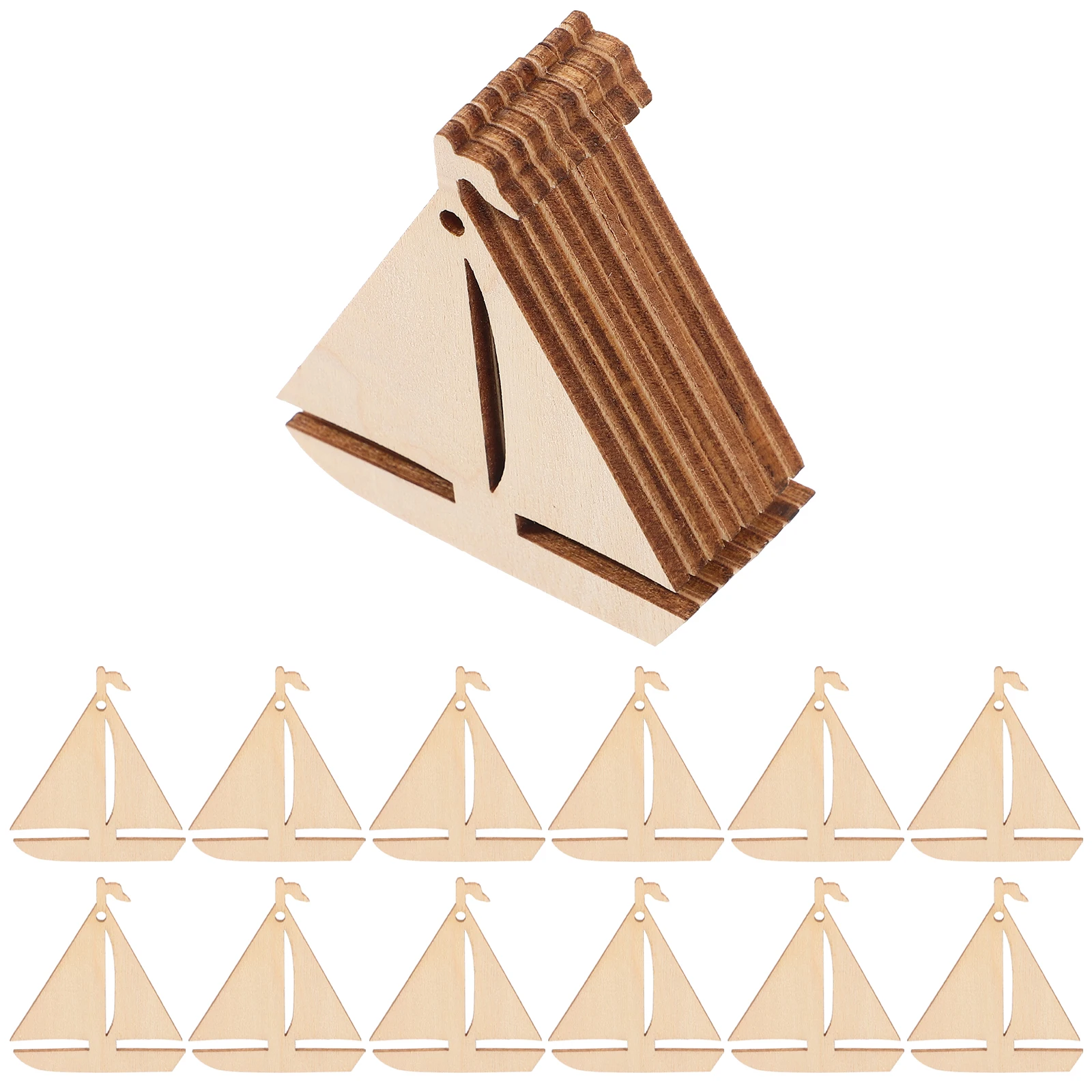 

50pcs Wood Slices Gifts Unfinished Sailboat Cutouts Crafts Kids Decorations Wooden Pieces Sewing Accessories Graffiti Chips