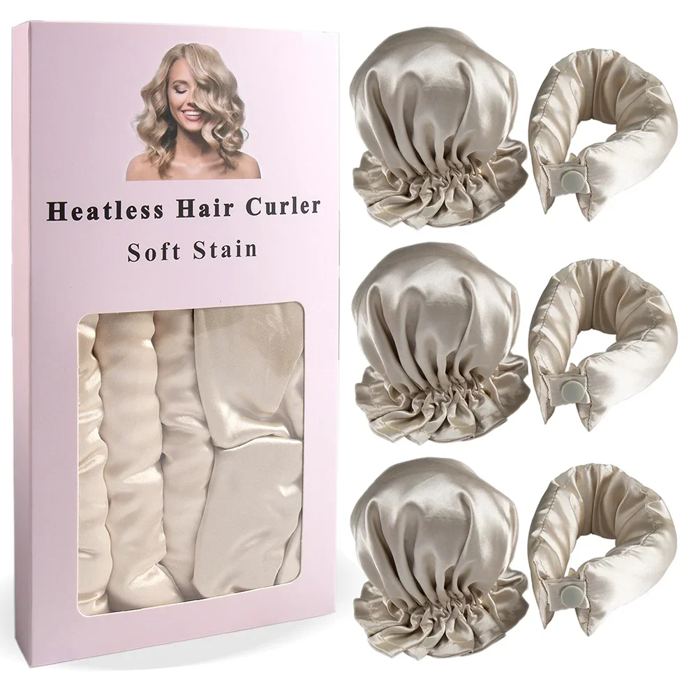 3-teiliges Satin-Lockenband ohne Hitze mit Haarkappen, Weiches Über-Nacht-Lockenband für langes Haar, DIY-Haarstyling-Werkzeuge – Detail 8