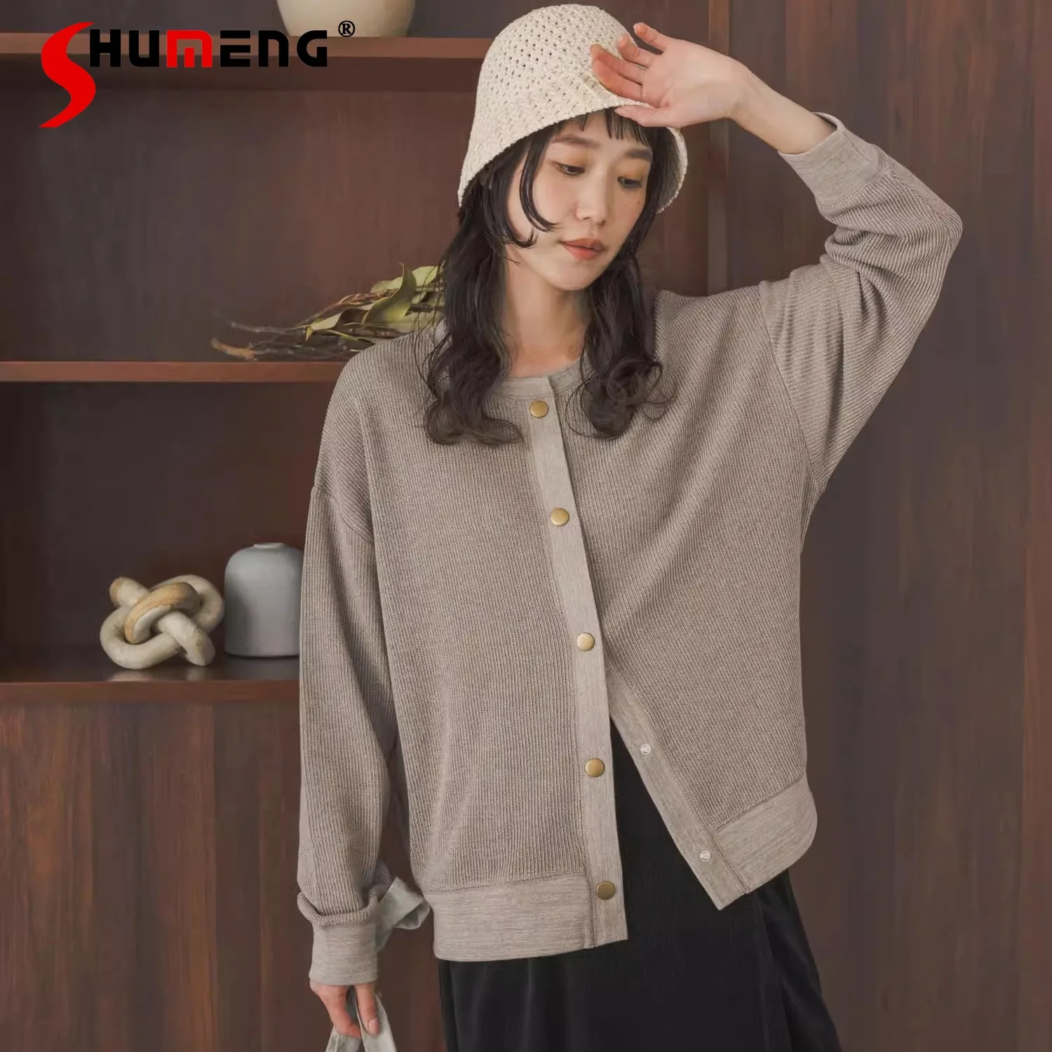 Japanese Style Loose Casual Long-sleeved Knitwear Cardigan Jacket Women's Spring and Autumn Fashion Solid Color Knitwear Tops