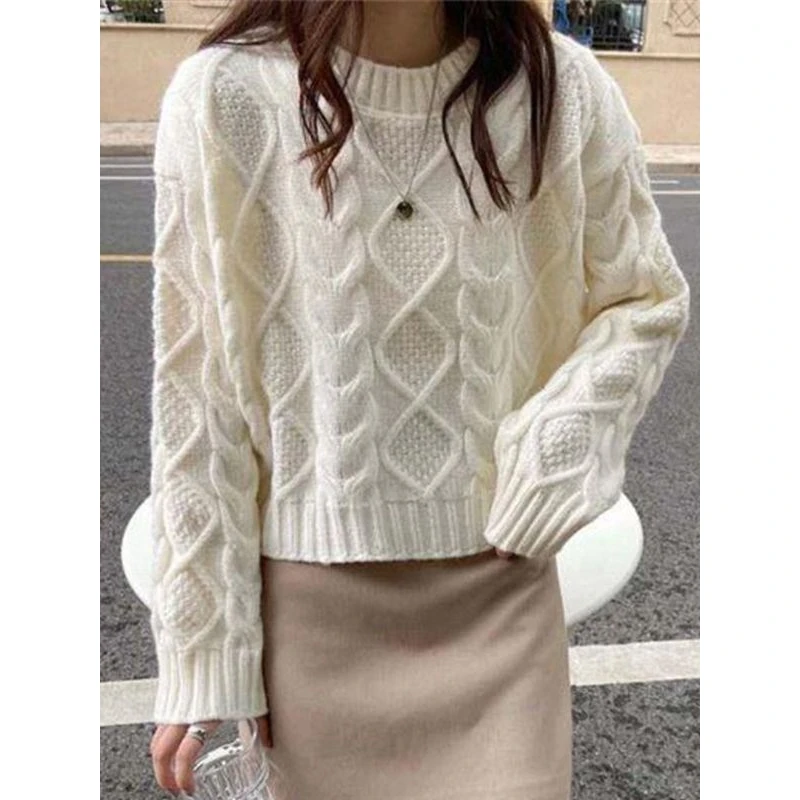 เสื้อไหมพรมถักลายปม ไหมเส้นใหญ่ ใส่เป็นเสื้อตัวใน สไตล์เกาหลี ญี่ปุ่น สำหรับฤดูใบไม้ร่วง ฤดูหนาว แฟชั่นผู้หญิง ทรงกลม คอวี