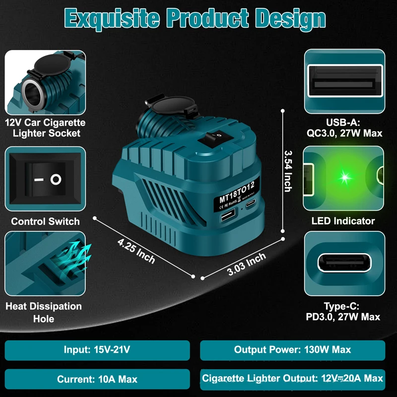 Car Refrigerator Power Supply Suitable For Makita 18V Lithium-ion Battery DC 12V Buck Converter Regulator With USB Port