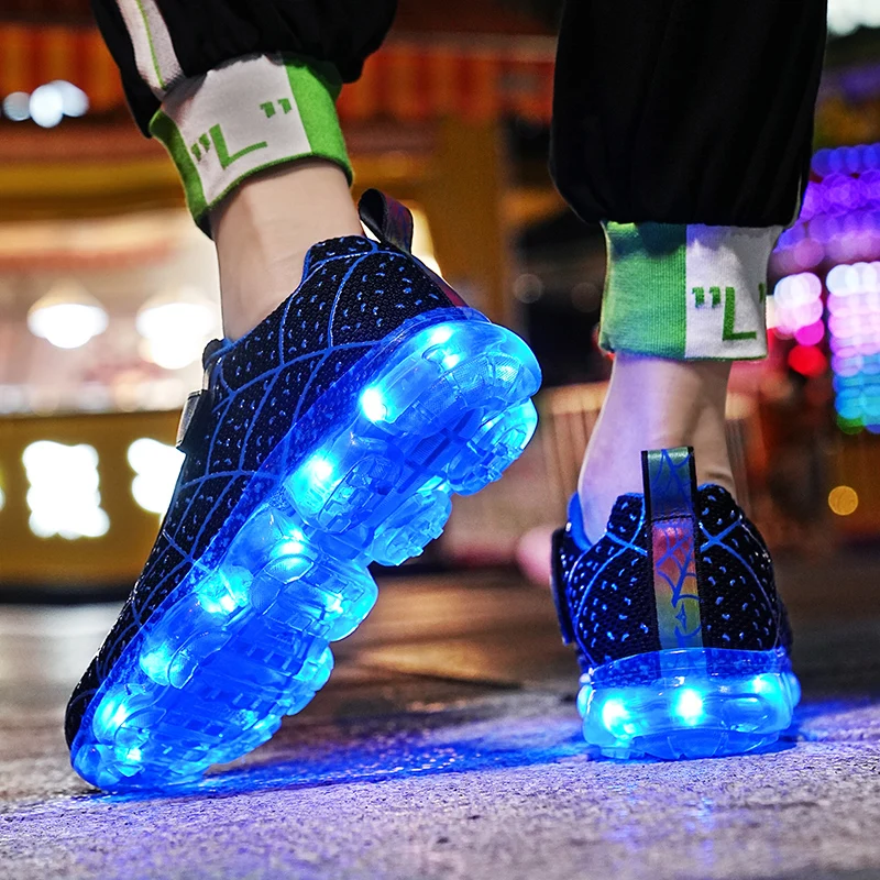 Children Luminous Glowing Sneakers Girls Roller Skate Light Shoes New Fashion Kids Girls USB Charging LED Shoes Boys Breathable